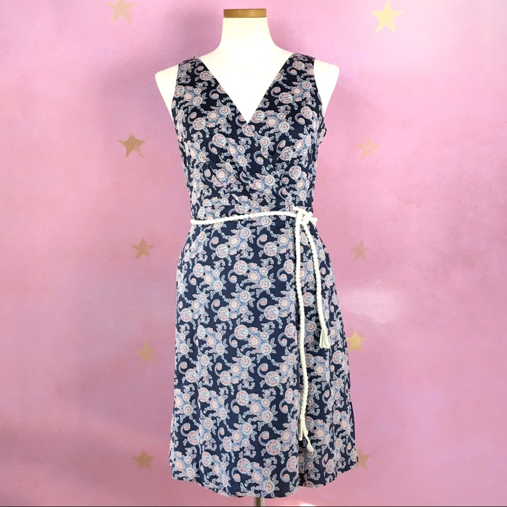 TOMMY HILFIGER PAISLY BRAIDED ROPE TIE WRAP DRESS SMALL
